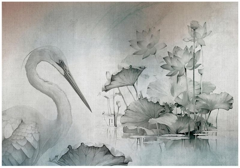 Fototapeta WALLARENA Do Sypialni Salonu Na Flizelinie Ptak Beton Kwiaty Szary 312x219 cm 15870VEXXL 1 szt.