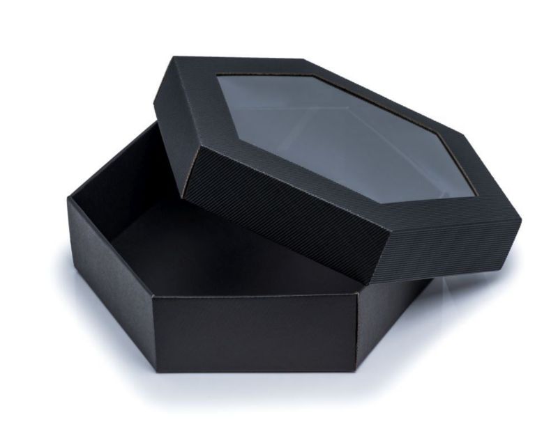 Pudełko karbowane Neopak czarne 380x380x90mm z oknem 1 szt.