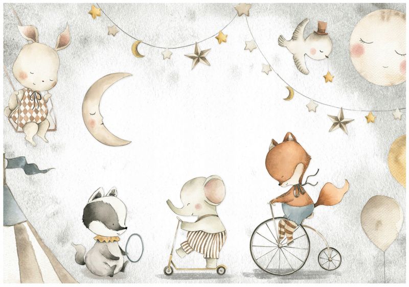 Fototapeta WALLARENA Dla Dzieci Winylowa Zwierzęta Księżyc Gwiazdy Beżowy 312x219 cm 16022WVZXXL 1 szt.