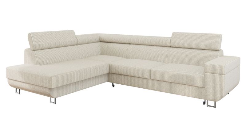 Narożnik z funkcją spania MIRJAN 24 Fonti Sztruks lewy z regulowanymi zagłówkami waniliowy 1 szt.