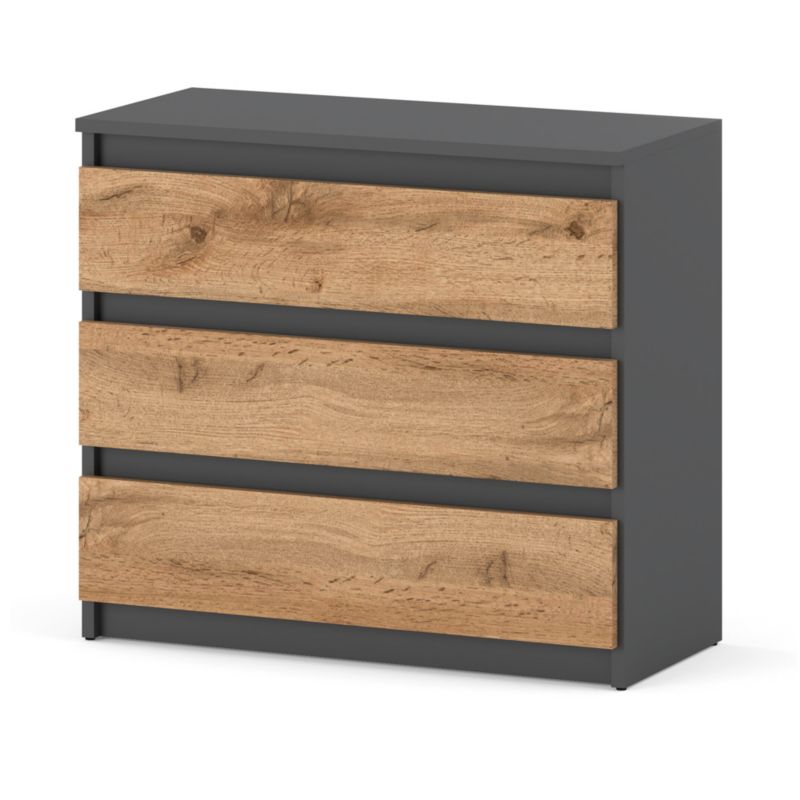 Komoda Hurtownia-Mebli Szuflady 3 Hugo 3SZ 80cm Szary Mat Dąb Wotan 80x33.5x71 cm 1szt.