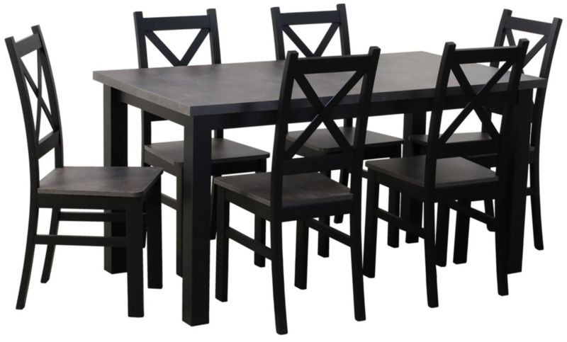 Zestaw stół 150/190x80 z 6 krzesłami Bonni M003-6 Czarny/Beton 1 kpl.