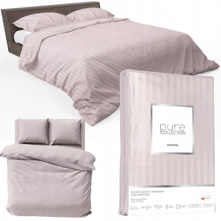 Pościel Detexpol Pure 180x200cm + 2x poszewka 70x80cm bawełna różowa 1 kpl.