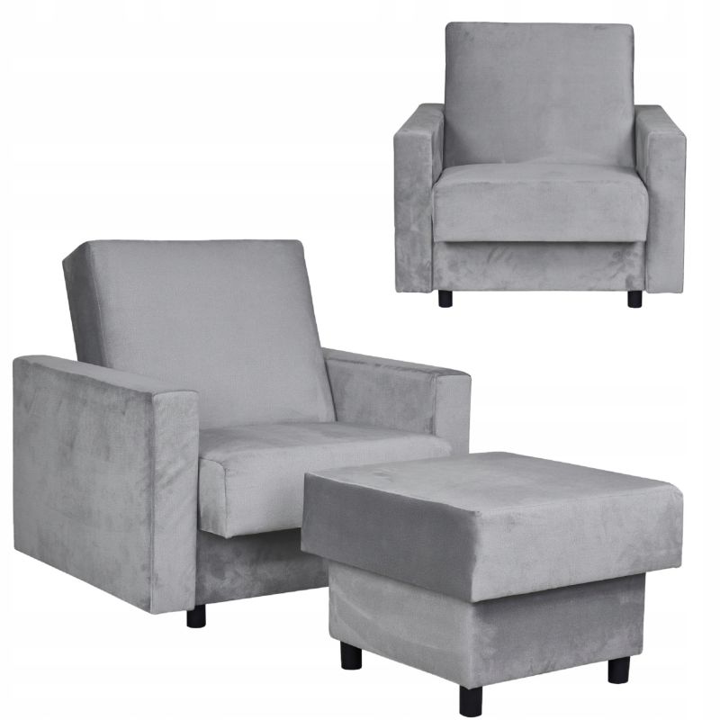 Fotel do salonu rozkładany z podnóżkiem pojemnikiem Family Meble Alicja szary 1szt