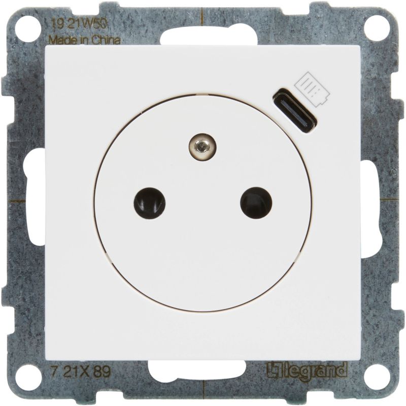 Gniazdo pojedyncze Legrand Suno USB X1C z uziemieniem białe
