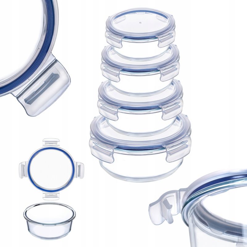 Pojemniki Na Żywność KADAX 4x Zestaw Szklane Pokrywką Pudełko Box Okrągłe 1szt.