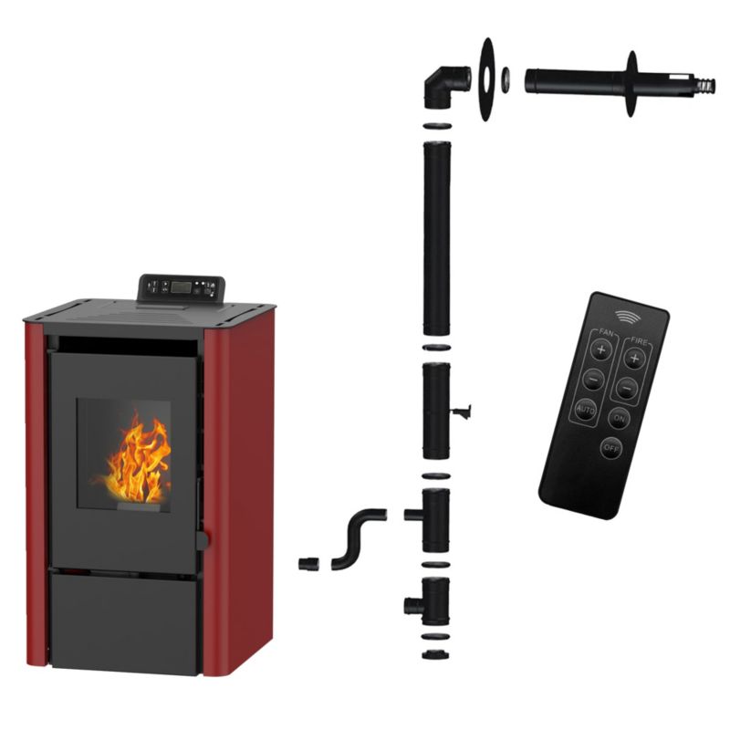 Piec na pelety Sannover Anita 7,6 kW Bordeaux + kompletny zestaw instalacyjny 1 szt.