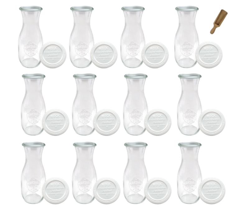 Karafki MODO24 Weck 1062 ml fi 60 plastikowe wieka miarka 12 kpl.