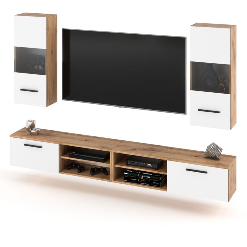 Meblościanka Hurtownia-Mebli 4 Drzwi Bandle 240cm Dąb Wotan Biały Mat 240x40x135 cm 1szt.