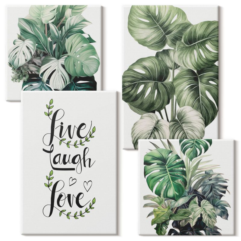 Komplet Obrazów Na Płótnie Wallfluent Rośliny liściaste żyj śmiej się kochaj 4 szt.