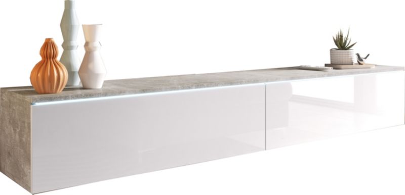 Szafka RTV MINIO go for it DONNA 180 cm beton/biały połysk z oświetleniem LED,1 szt.