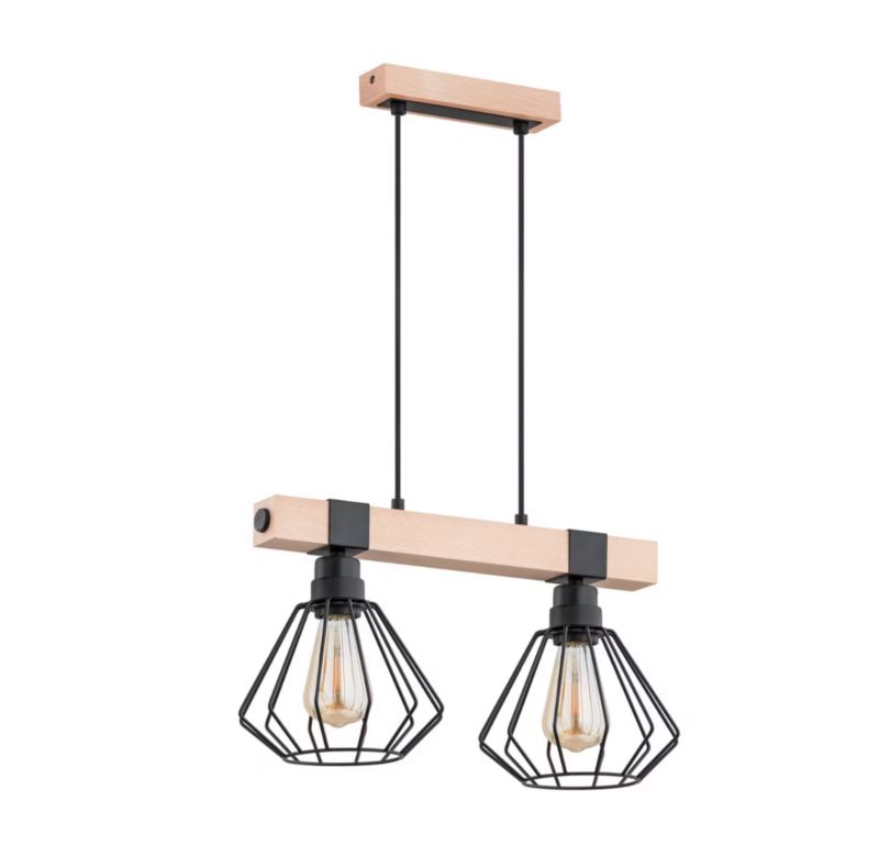 Lampa wisząca Alfa Fibia 0001 jasne drewno-czarna do kuchni 2xE27 x 15W 1 szt.