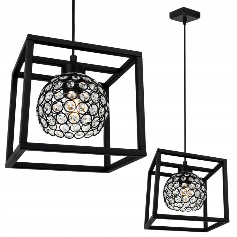 Lampa sufitowa wisząca Light Home LH Crystal Cage 1x E27 60W kryształki czarny 1szt.