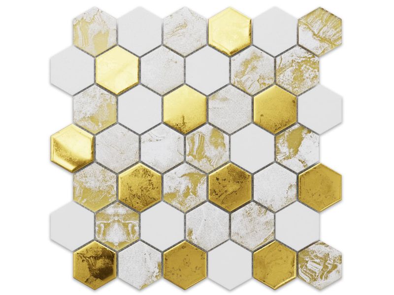Mozaika szklana Ilcom heksagon volcano gold white 30.0 x 30.3 cm 1 szt.