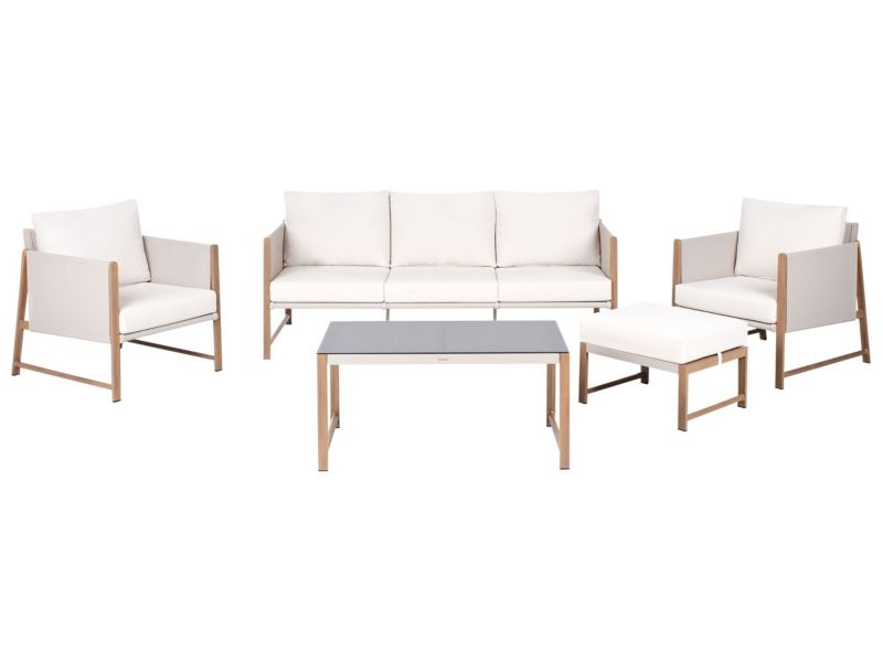 Zestaw ogrodowy ze stolikiem i otomaną dla 5 osób Nola Metal Jasnobeżowy 1 kpl