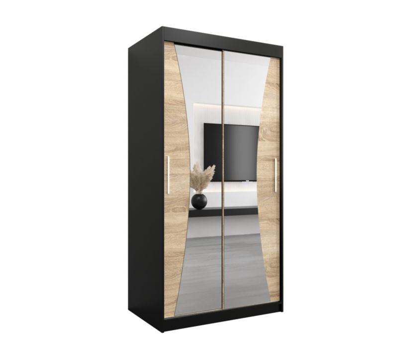 Szafa przesuwna Garderoba Abiks MONACO 100 czarny mat + dąb sonoma 1 szt.