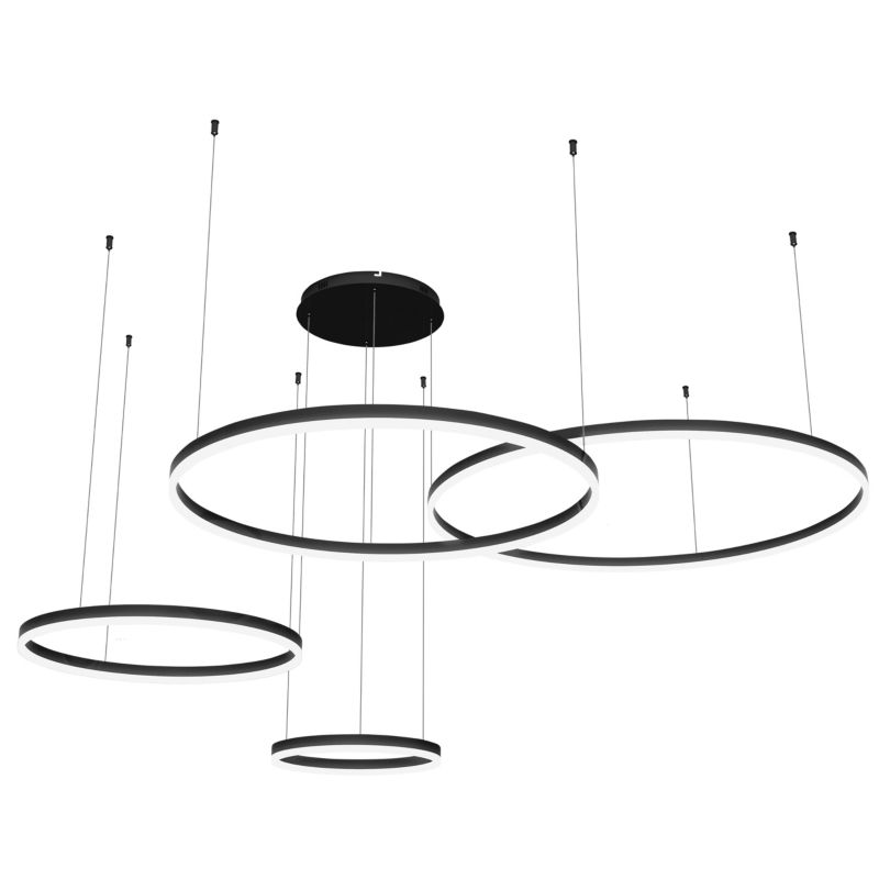 Żyrandol LED XUDO Mundo 119W 3000-6500K pilot ściemnianie 4 pierścienie czarny wiszący 1 szt.