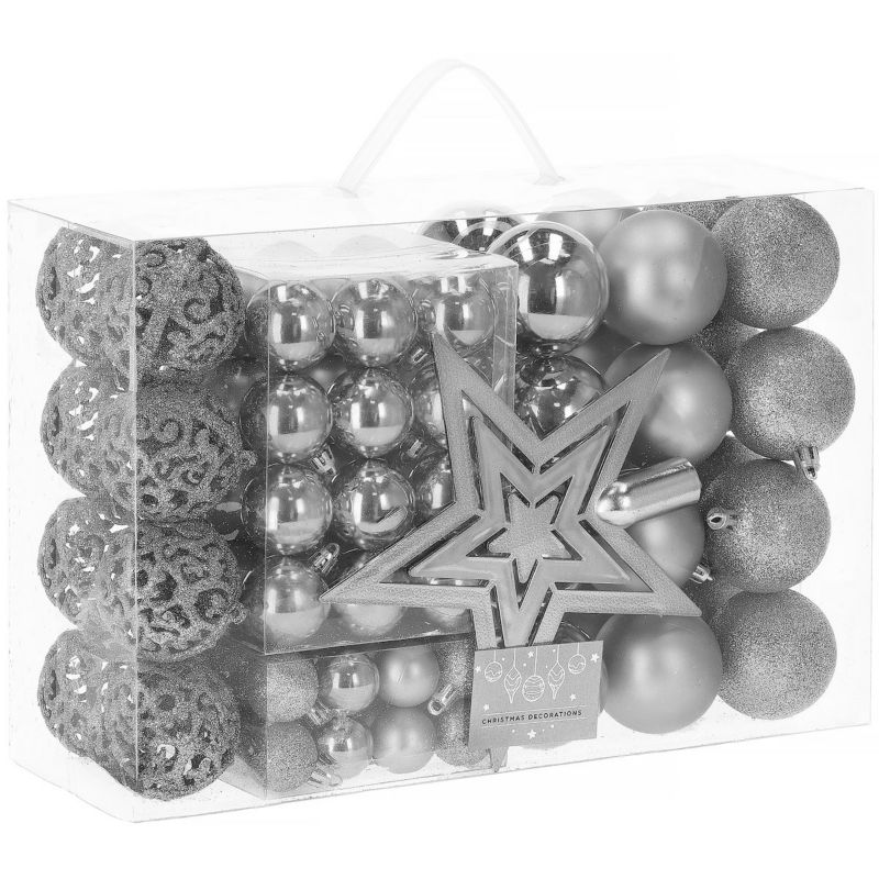 Bombki choinkowe Springos matowe brokatowe błyszczące srebrne 100 szt.