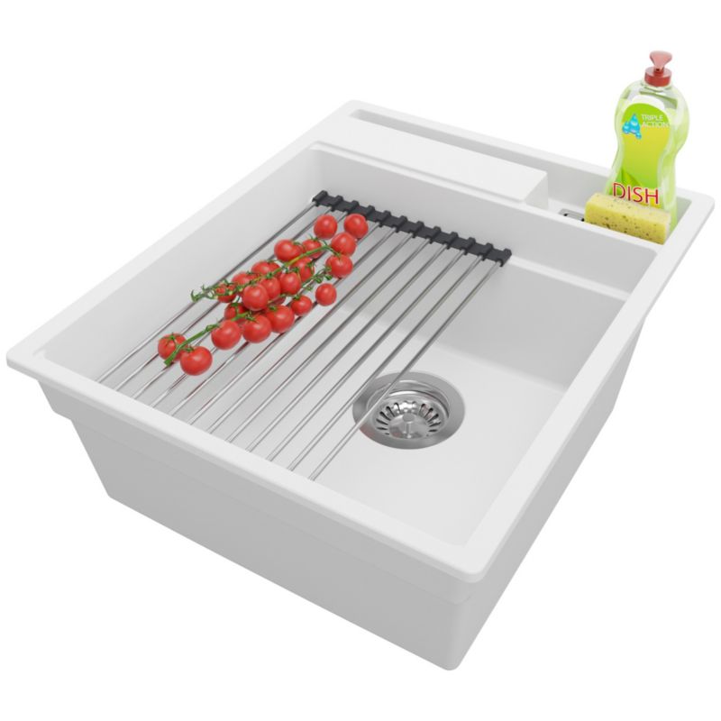 Zlewozmywak Oslo Pocket PRIMAGRAN Nablatowy 43x53cm do szafki od 45cm z Syfonem i Dodatkiem Biały 1 szt.