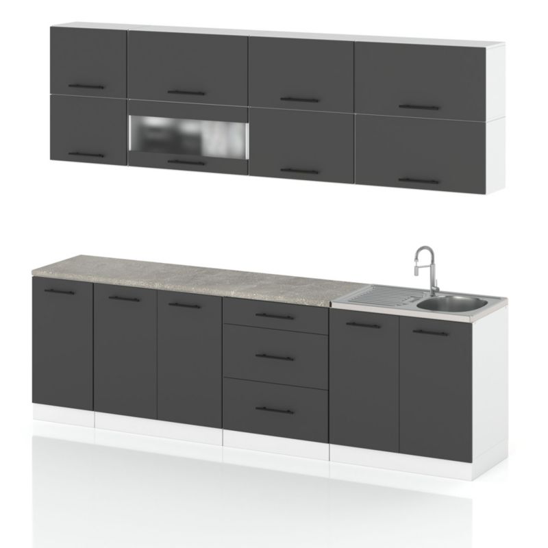 Zestaw Kuchenny Hurtownia-Mebli Z Blatem Kuchnia Robo Lux 260cm Biały Mat Szary Mat 260x52x157 cm 1szt.