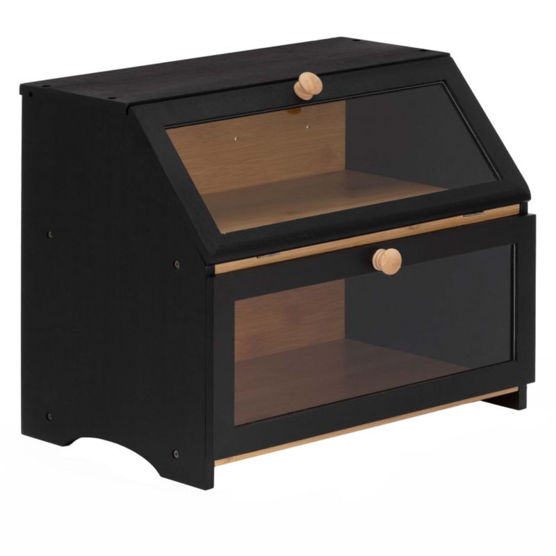 Chlebak zamykany, dwupoziomowy Springos szafka na pieczywo, pojemnik na chleb, bambusowy, czarny 1 szt.