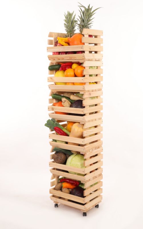 Regał na warzywa i owoce MODO24 na kółkach 157x37x30 cm 6 skrzynek drewno naturalne 1 szt