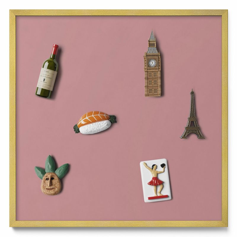 Tablica na magnesy z podróży Tulup 50x50 cm Kolor pastelowy różowy w złotej ramie 1 szt.