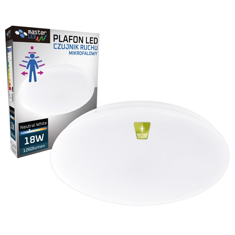 Plafon LED MasterLED ERIK 18W Biały neutralny 4000K z czujnikiem ruchu IP44 1 szt.