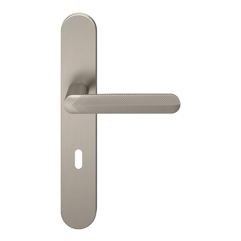 Klamka GoodHome Feather szyld klucz nikiel satyna