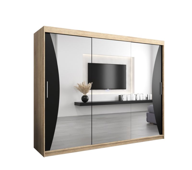 Szafa przesuwna Garderoba Abiks MONACO 250 dąb sonoma + czarny mat 1 szt.