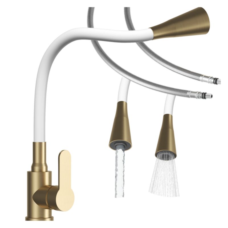 Bateria kuchenna Granitan flexo biała brushed gold elastyczna wylewka 1 szt.