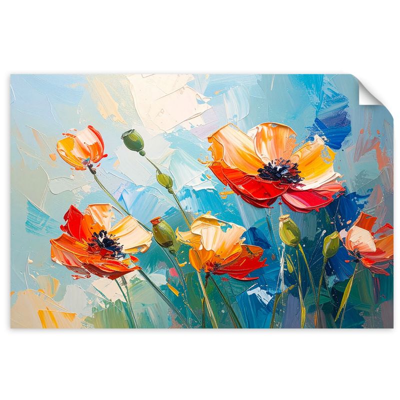 Plakaty samoprzylepne do salonu sypialni Feeby Czerwone Maki Kwiaty imitacja farby olejnej 30x20cm 1szt