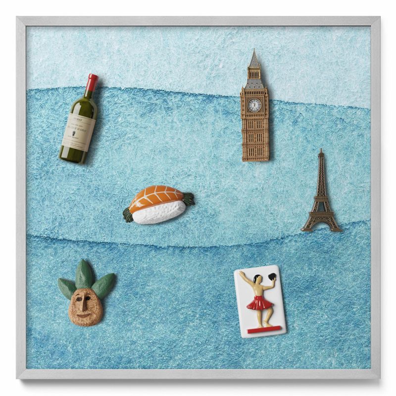 Tablica na magnesy Tulup 50x50 cm Akwarelowe błękitne fale w srebrnej ramie 1 szt.