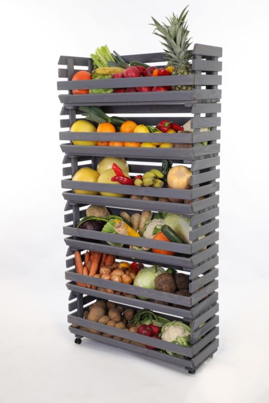 Regał na warzywa i owoce MODO24 na kółkach 157x77x30 cm 6 skrzynek impregnat szary 1 szt