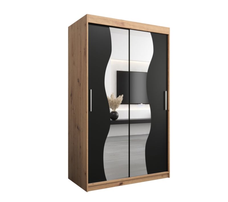 Szafa przesuwna Garderoba Abiks MADRYT 120 dąb artisan + czarny mat 1 szt.