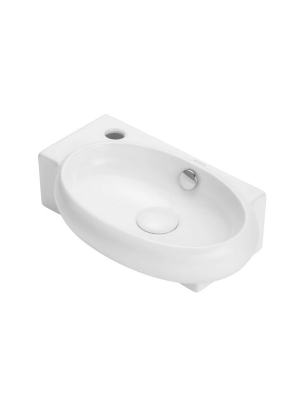Umywalka ścienna Uptrend CORAL biały połysk, z otworem na baterię oraz przelewem, lewa 1 szt.