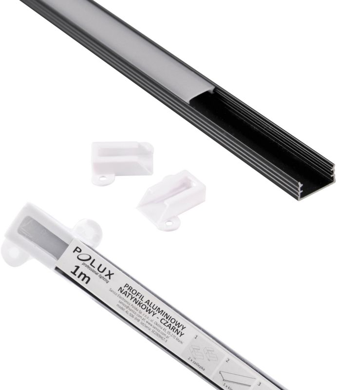 Zestaw Polux profil natynkowy do taśm LED 1 m czarny