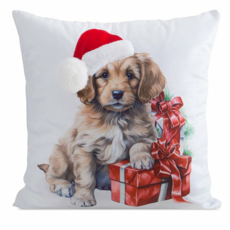 Poszewka 214 Eurofirany Świąteczna na poduszkę 45x45 cm Piesek Biała 1 szt.