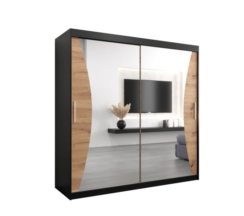 Szafa przesuwna Garderoba Abiks MONACO 200 czarny mat + dąb artisan 1 szt.