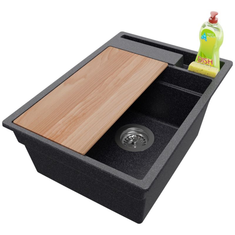 Zlewozmywak Oslo Pocket PRIMAGRAN Nablatowy 38x53cm do szafki od 40cm z Syfonem i Dodatkiem Grafitowy 1 szt.