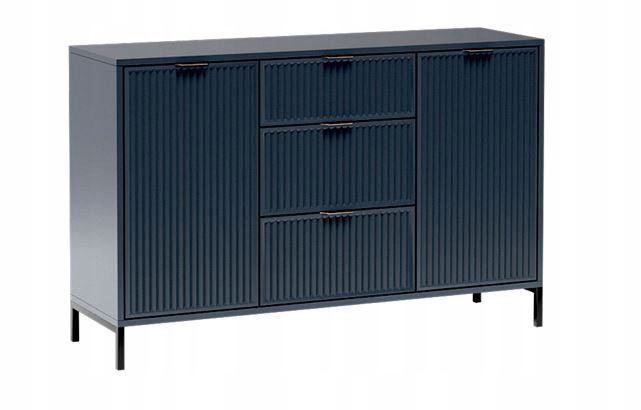 Komoda Furnidea 135 cm indigo granat ryflowane fronty metalowe nogi LINK 1 szt.
