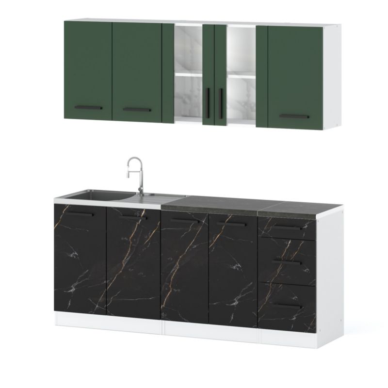 Zestaw Kuchenny Hurtownia-Mebli Z Blatem Kuchnia Rest 200cm Biały Mat Butelkowa Zieleń/San Sebastian 200x47x145 cm 1szt.