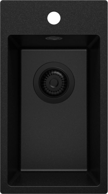 Zlewozmywak Ryga PRIMAGRAN Nablatowy 28x50cm do szafki od 30cm, Cały Czarny + Syfon, S007, 1 szt.