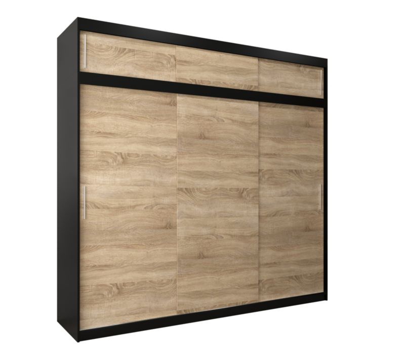 Szafa przesuwna Garderoba Abiks Tokyo 250 czarny + sonoma z nadstawką 1 szt.