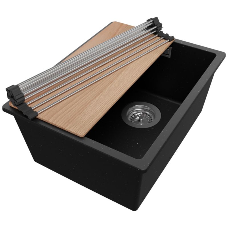 Zlewozmywak Londyn Slim PRIMAGRAN Nablatowy 36x47cm do szafki od 40cm z Syfonem i Dodatkiem Czarny Metalik 1 szt.