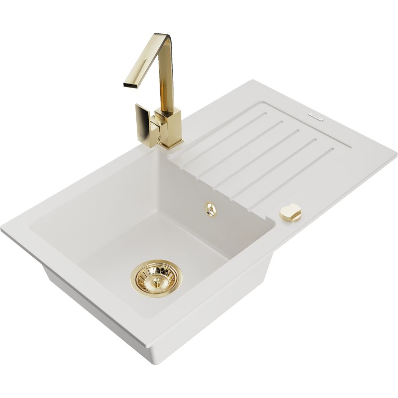 Zlewozmywak granitowy 1-komorowy Mexen Pablo z ociekaczem i baterią kuchenną Rita czarny - 6510-77-670300-70-B 1 szt.