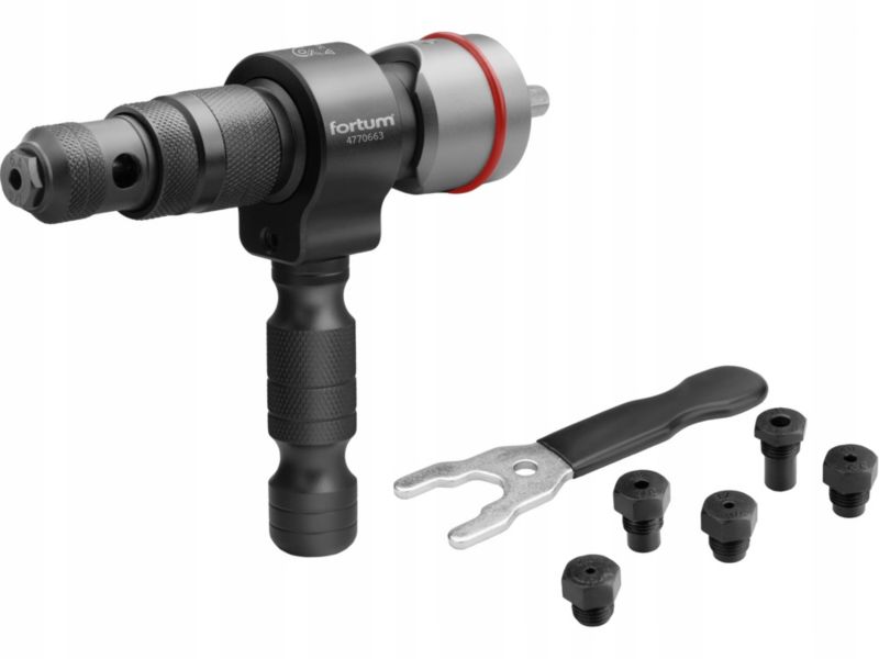 Nitownica adapter Fortum na wkrętarkę do nitów 2,4-6,4 mm profesjonalna walizka 1 sztuka