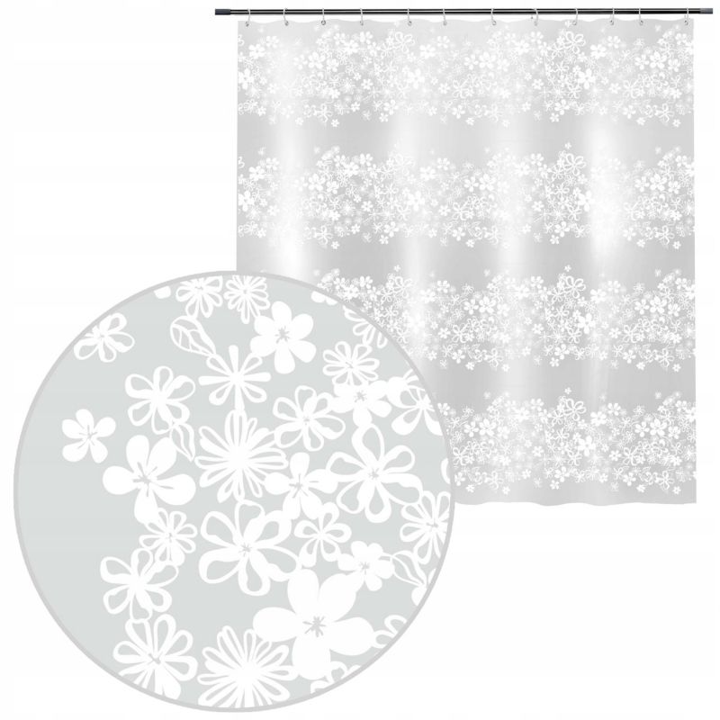 Zasłona prysznicowa Rodeno 180x200 mleczna w kwiatki 1 szt.