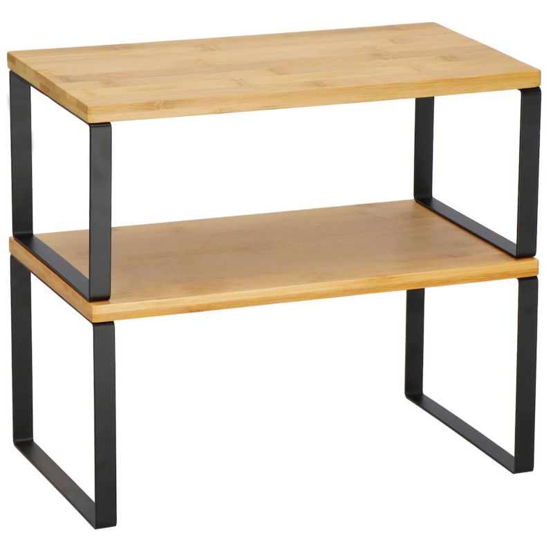 Półki kuchenne Springos bambus nadstawka na blat, stół 2 poziomy jasny brąz 2 szt.