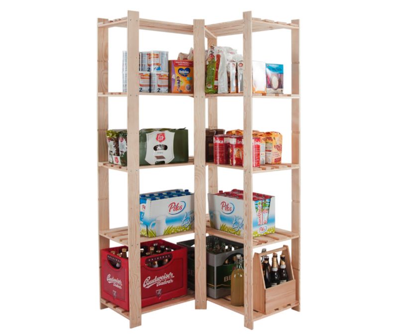 Regał narożny drewniany MODO24 naturalne drewno pojemny 170 cm 1 szt.